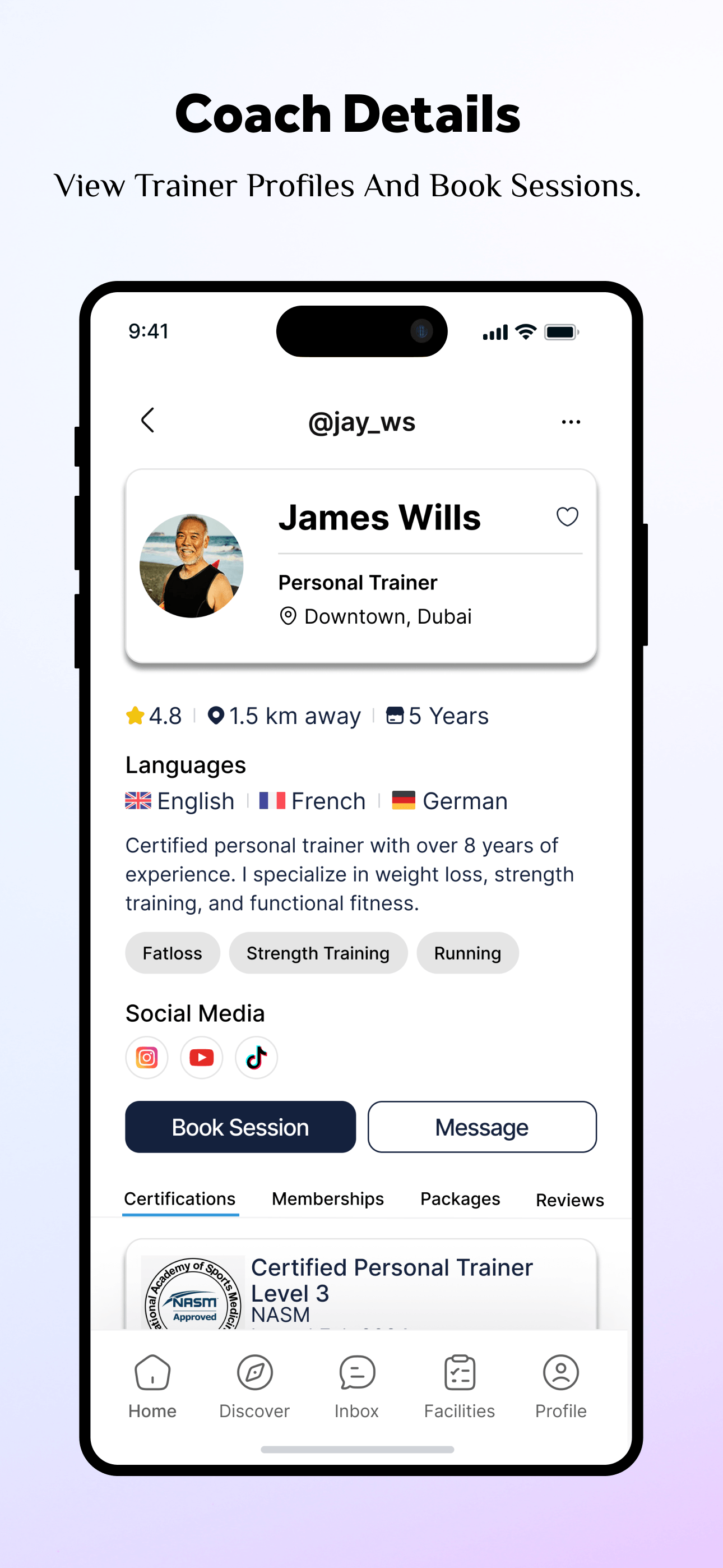 Coach Details - View Trainer Profiles And Book Sessions.